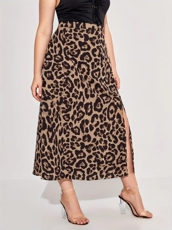 High Waist Leopard Print Pleated Print Plus Size Skirts - Image 2