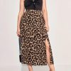 High Waist Leopard Print Pleated Print Plus Size Skirts