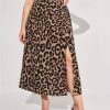 High Waist Leopard Print Pleated Print Plus Size Skirts - Image 3