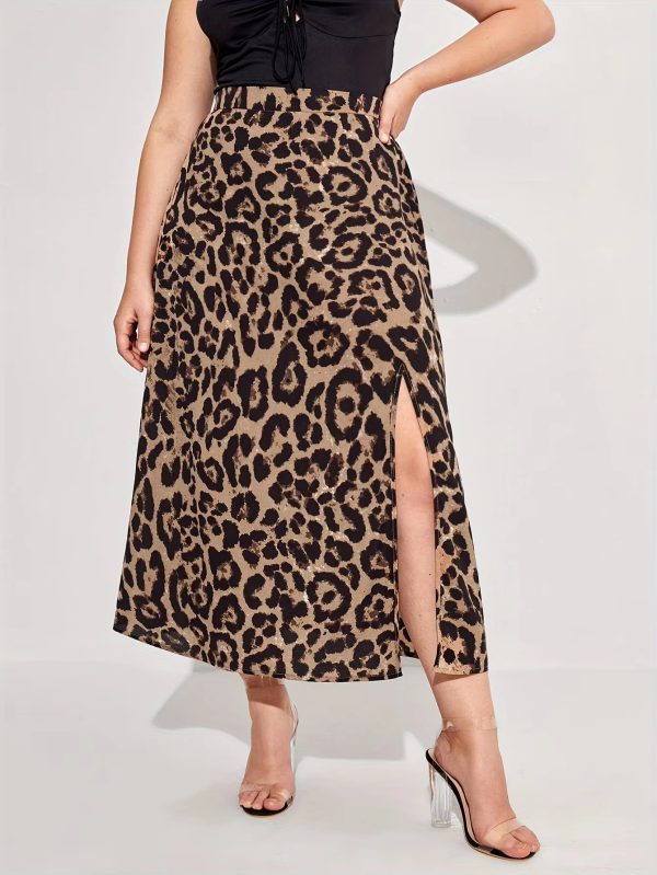 High Waist Leopard Print Pleated Print Plus Size Skirts - Image 3