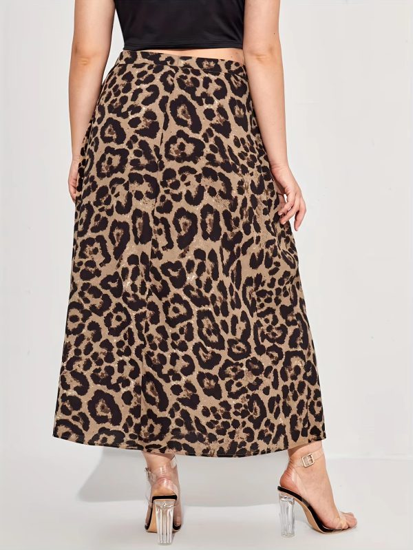 High Waist Leopard Print Pleated Print Plus Size Skirts - Image 5