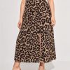 High Waist Leopard Print Pleated Print Plus Size Skirts - Image 4