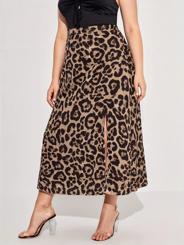 High Waist Leopard Print Pleated Print Plus Size Skirts - Image 4