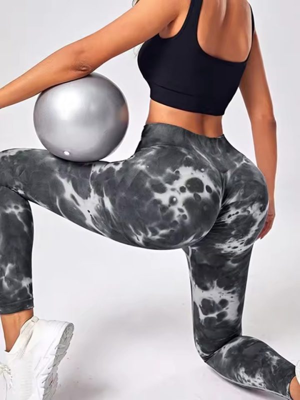 High Waisted Tie Dye Print Seamless Yoga Breathable Skinny Leggings - Image 5