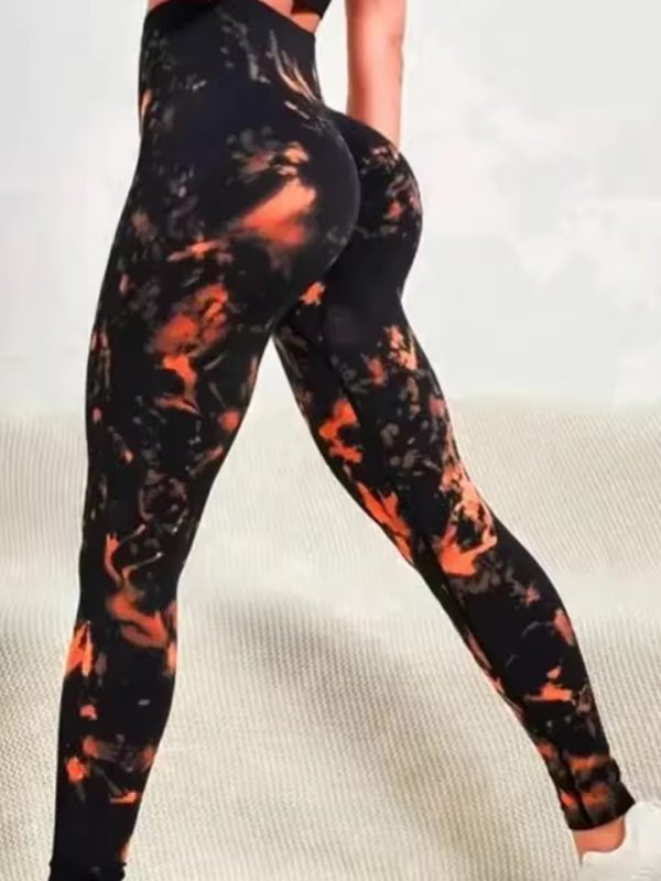 High Waisted Tie Dye Print Seamless Yoga Breathable Skinny Leggings - Image 8