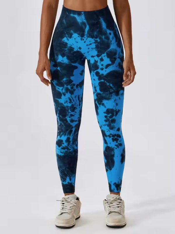 High Waisted Tie Dye Print Seamless Yoga Breathable Skinny Leggings - Image 2