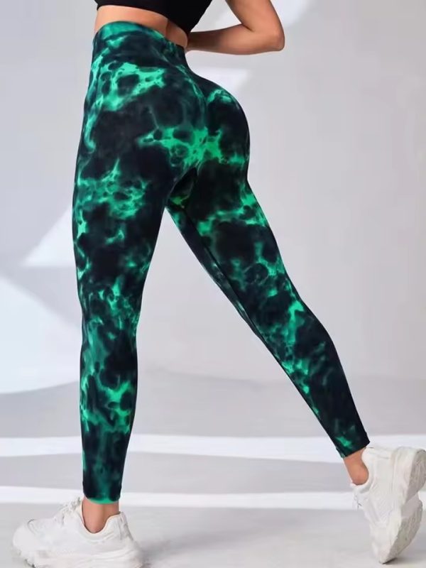 High Waisted Tie Dye Print Seamless Yoga Breathable Skinny Leggings - Image 4