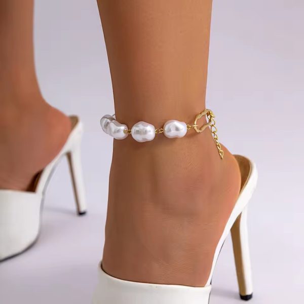 Geometric Irregular Imitatio Pearl Bead Wed Bridal Vintage Anklet