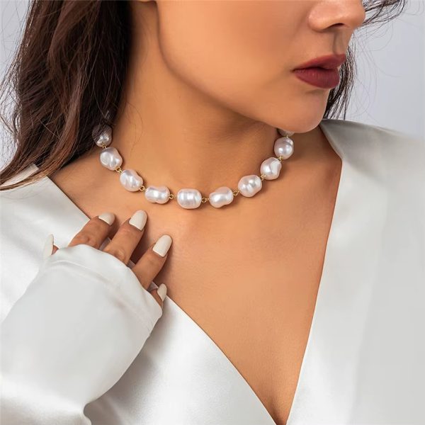 Classic Irregular Imitatio Pearl Bead Choker Necklace Wed Bridal - Image 2