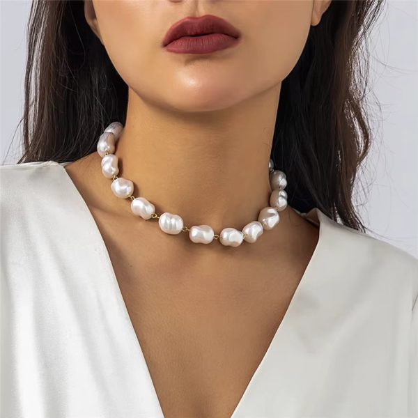 Classic Irregular Imitatio Pearl Bead Choker Necklace Wed Bridal