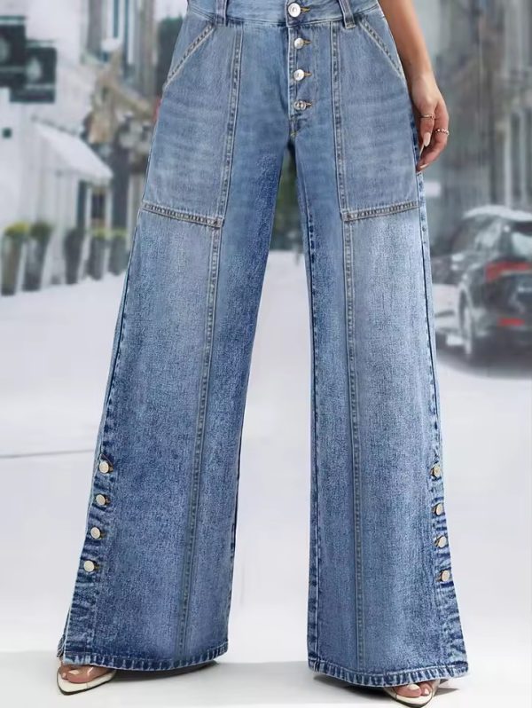 Casual High Waist Button Loose Slimming Straight Wide Leg Jeans - Image 2