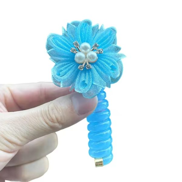 1PC Lovely Sparkling Flowers Elastic Spiral Head Rope Ponytail Hair Ring For Kids - Image 3