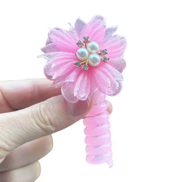 1PC Lovely Sparkling Flowers Elastic Spiral Head Rope Ponytail Hair Ring For Kids