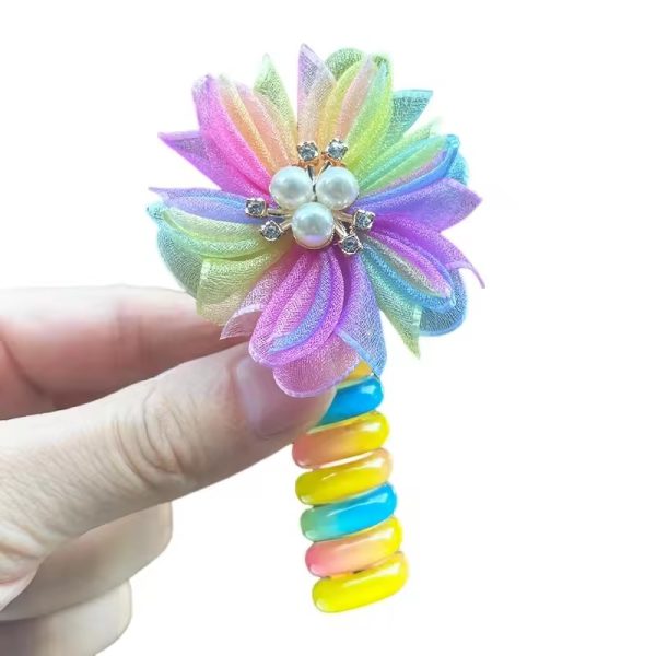 1PC Lovely Sparkling Flowers Elastic Spiral Head Rope Ponytail Hair Ring For Kids - Image 2