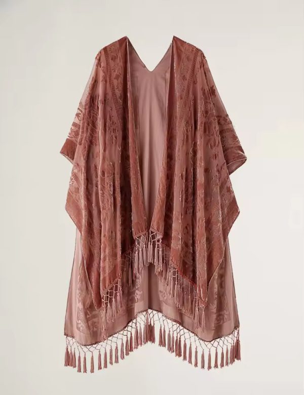 Luxury Burnout Velvet With Tassel Beach Cover-up Kimono - Image 14