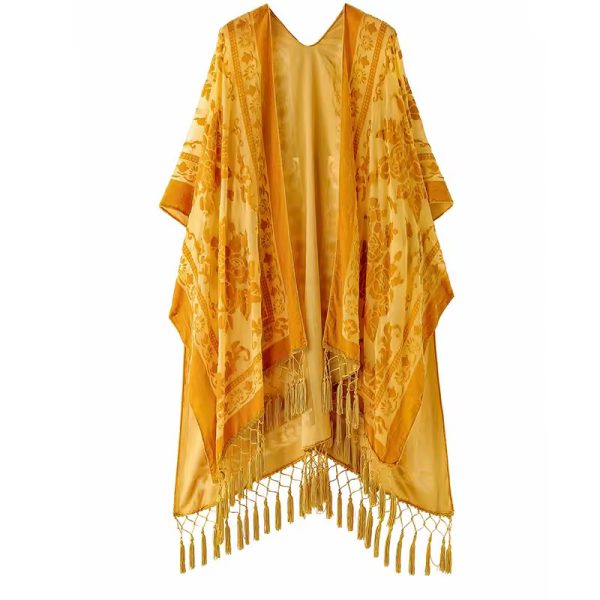 Luxury Burnout Velvet With Tassel Beach Cover-up Kimono - Image 5