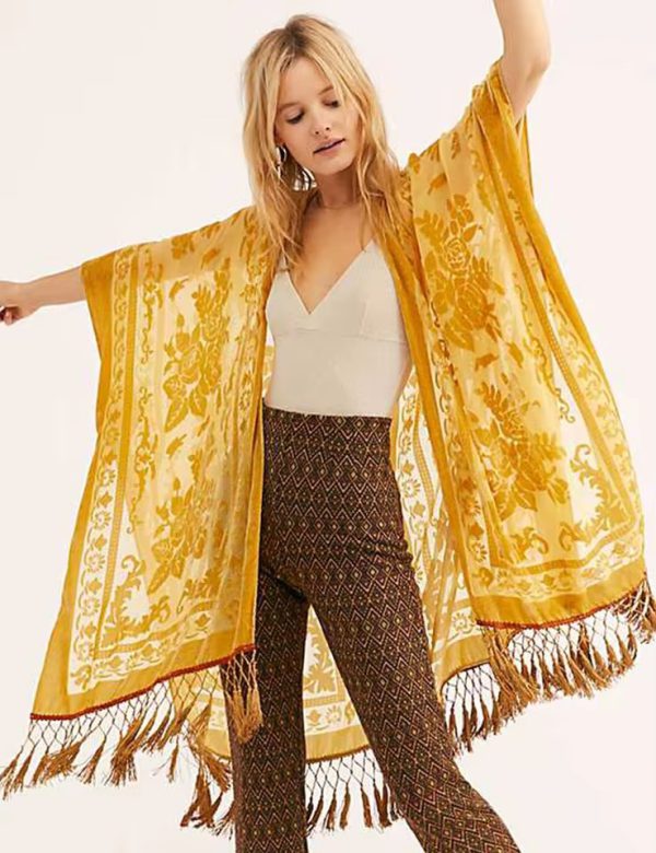 Luxury Burnout Velvet With Tassel Beach Cover-up Kimono