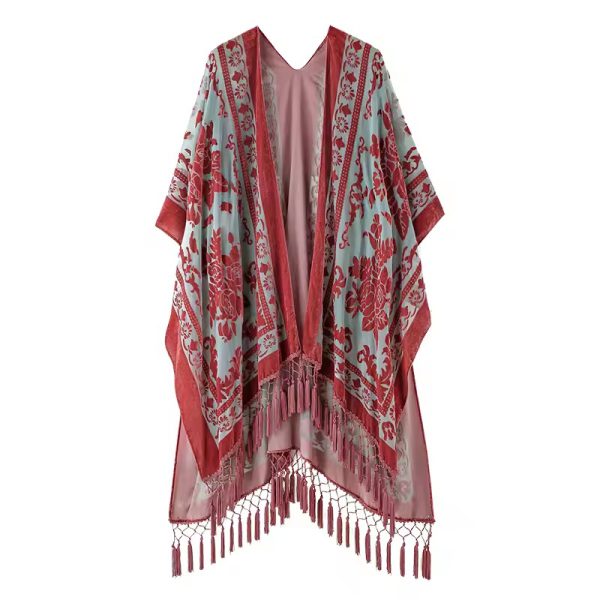 Luxury Burnout Velvet With Tassel Beach Cover-up Kimono - Image 9