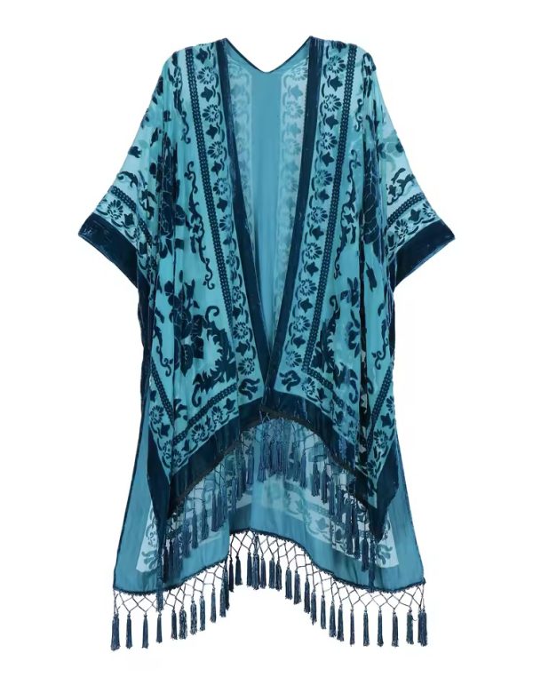 Luxury Burnout Velvet With Tassel Beach Cover-up Kimono - Image 10