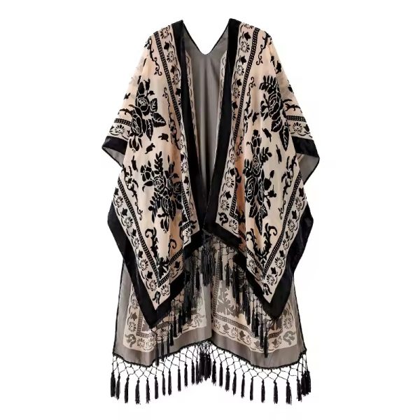 Luxury Burnout Velvet With Tassel Beach Cover-up Kimono - Image 13