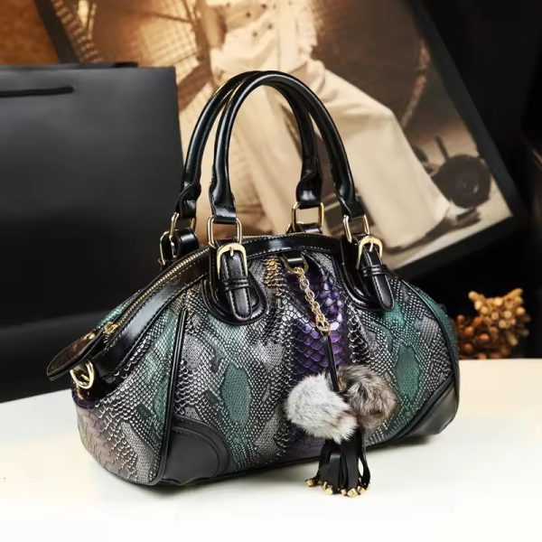 Luxury Cowhide Leather tassel Serpentine Dumpling portable Tote shoulder messenger bags - Image 7