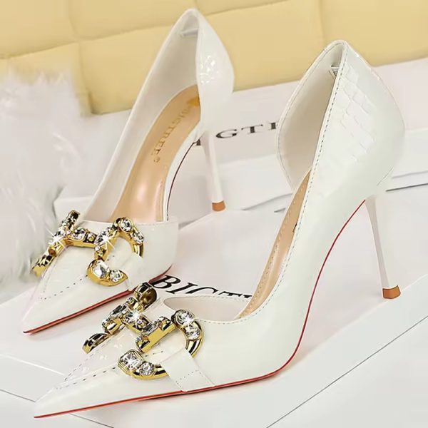 Luxury Designer Metal Chain Buckle High Heels Stiletto Prom Shoes - Image 2