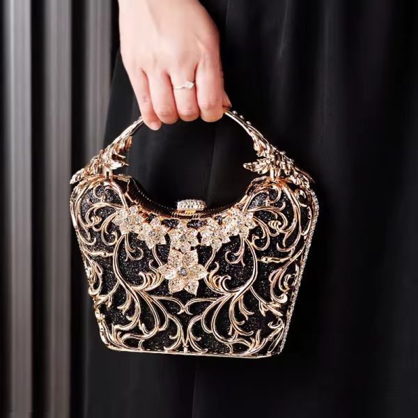 Luxury Hollow Out Metal Evening Shiny Party Banquet Chain Shoulder Clutch