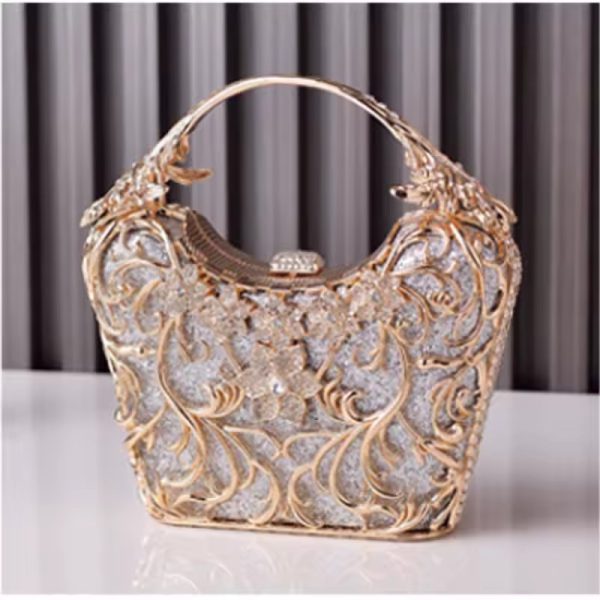 Luxury Hollow Out Metal Evening Shiny Party Banquet Chain Shoulder Clutch - Image 5