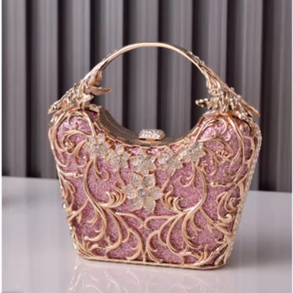 Luxury Hollow Out Metal Evening Shiny Party Banquet Chain Shoulder Clutch - Image 2