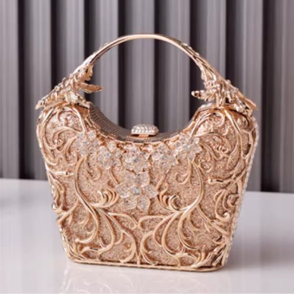 Luxury Hollow Out Metal Evening Shiny Party Banquet Chain Shoulder Clutch - Image 3