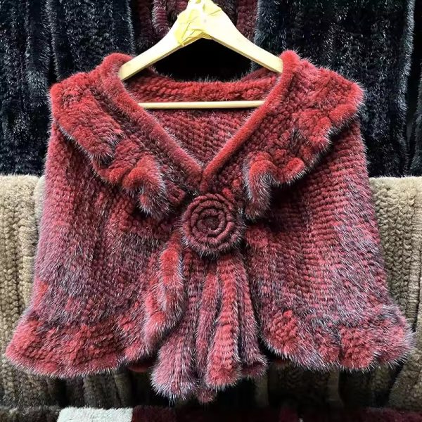 Luxury Knitting Flower Design Real Fur Mink Shawl Poncho - Image 7