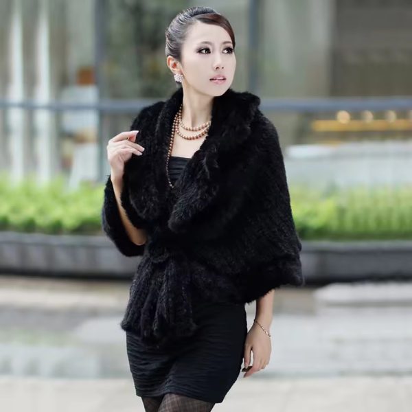 Luxury Knitting Flower Design Real Fur Mink Shawl Poncho - Image 2