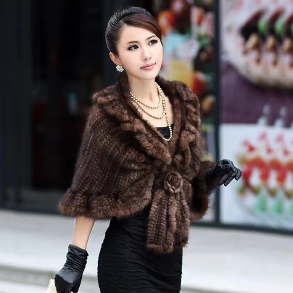 Luxury Knitting Flower Design Real Fur Mink Shawl Poncho - Image 4