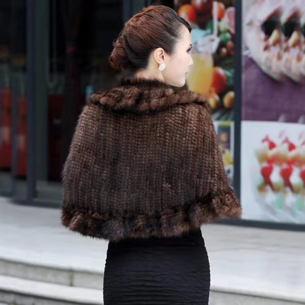 Luxury Knitting Flower Design Real Fur Mink Shawl Poncho - Image 6