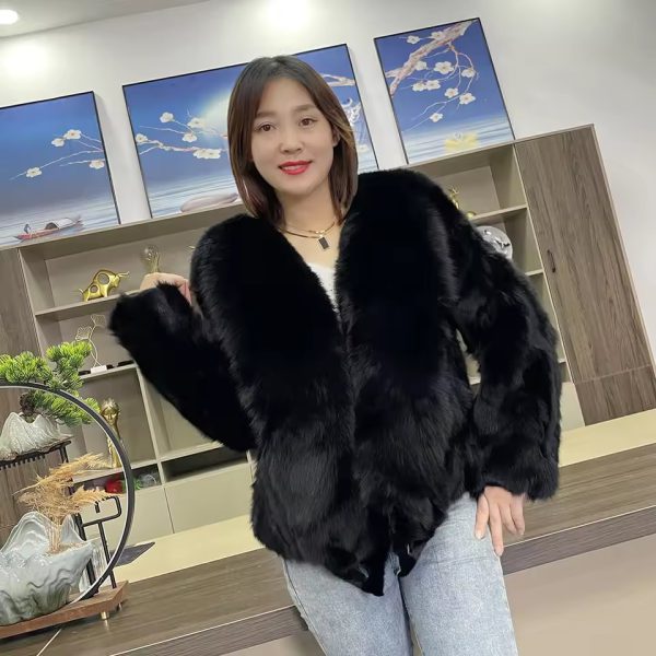 Luxury Natural Real Fox Fur Thick Short Pluffy Coat - Image 2