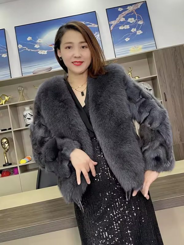 Luxury Natural Real Fox Fur Thick Short Pluffy Coat - Image 4