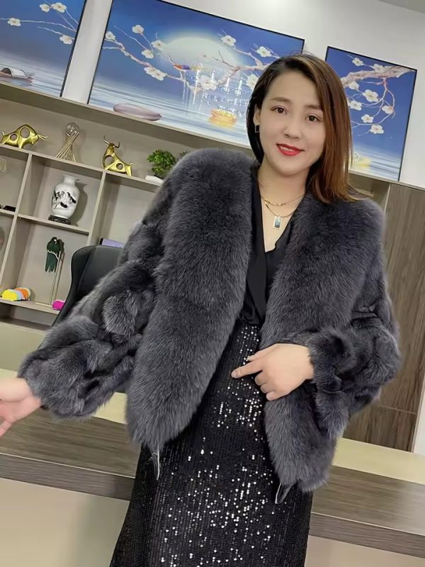 Luxury Natural Real Fox Fur Thick Short Pluffy Coat - Image 5