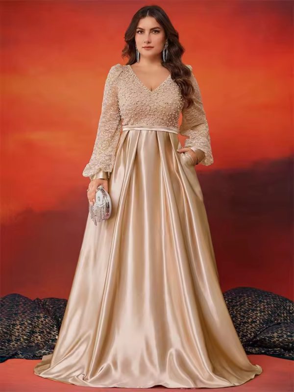 Luxury V-Neck Long Sleeve Sequins Evening Plus Size Maxi Dress - Image 9