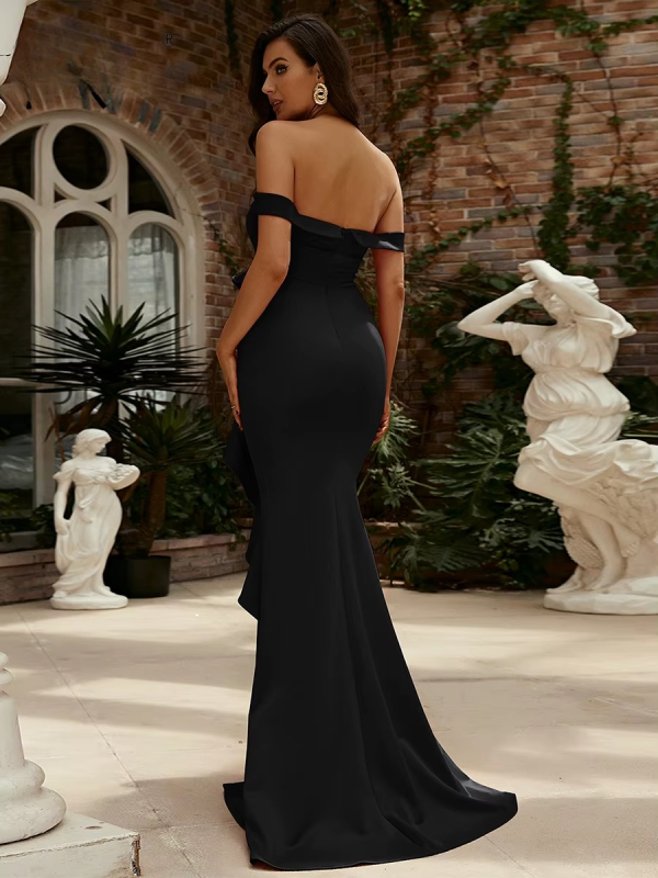 Elegant Off Shoulder Chic Mermaid Asymmetrical Wedding Birthday Party Cocktail Maxi Dress - Image 16