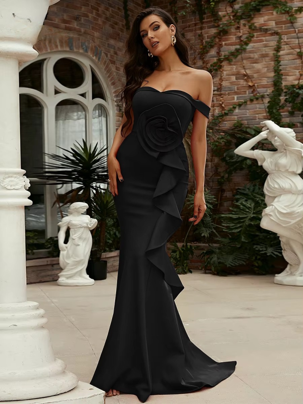 Elegant Off Shoulder Chic Mermaid Asymmetrical Wedding Birthday Party Cocktail Maxi Dress - Image 14