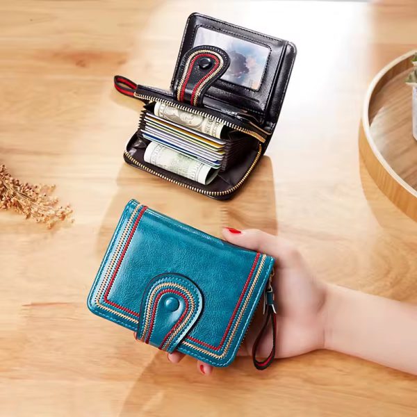 Oil Wax Pu Leather Closure Hasp Card Holder Wallet - Image 5