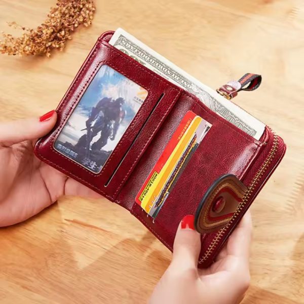 Oil Wax Pu Leather Closure Hasp Card Holder Wallet - Image 7