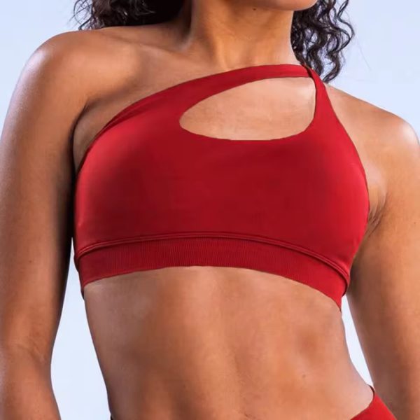 One Shoulder Padded Asymmetric Sports Hollow Out Yoga Top - Image 6