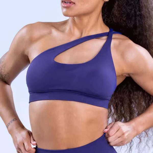 One Shoulder Padded Asymmetric Sports Hollow Out Yoga Top - Image 5