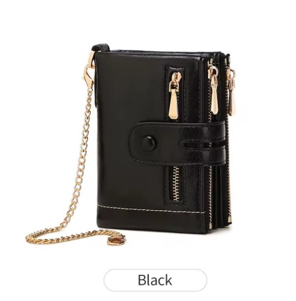 PU Leather Short With Chain Three Layer Retro Style Card Holder - Image 5