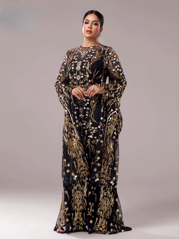 Sequin Round Neck Extended Sleeve Evening Formal Occasion Cocktail Ball Plus Size Church Muslim Dresses - Image 8