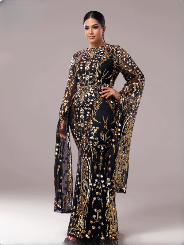 Sequin Round Neck Extended Sleeve Evening Formal Occasion Cocktail Ball Plus Size Church Muslim Dresses - Image 7