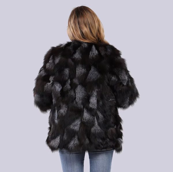 Real Natural Silver Fox Fur Genuine Luxury Outerwear Half Sleeve Jacket - Image 5