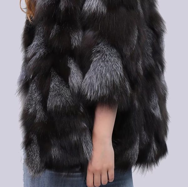 Real Natural Silver Fox Fur Genuine Luxury Outerwear Half Sleeve Jacket - Image 8