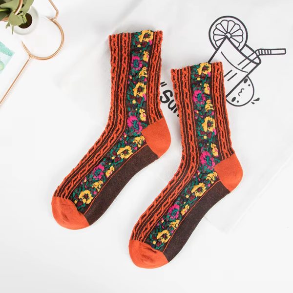 Vintage Novelty Ethnic Print Kawaii Cute Cotton Casual Breathable Funny Socks - Image 4